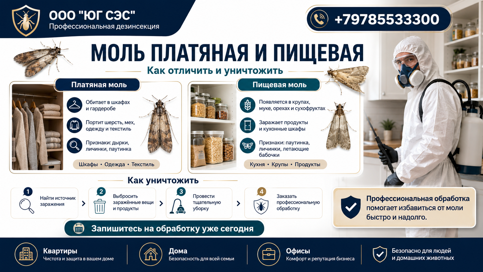 Моль платяная и пищевая: как отличить и уничтожить | ООО «Юг СЭС»